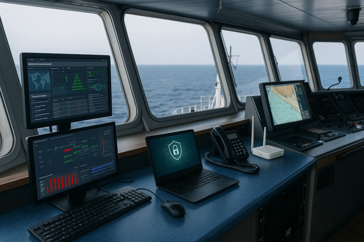 Complex maritime IT operations and network infrastructure setup onboard a sea vessel