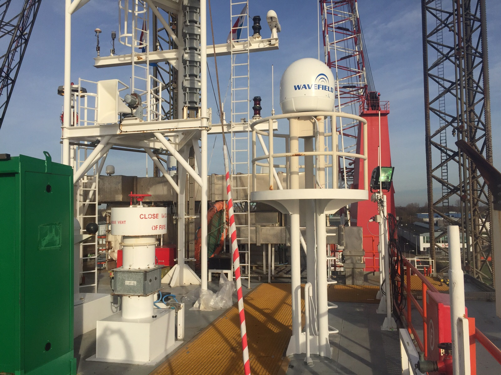Wavefield satellite TV antenna installed on an offshore platform