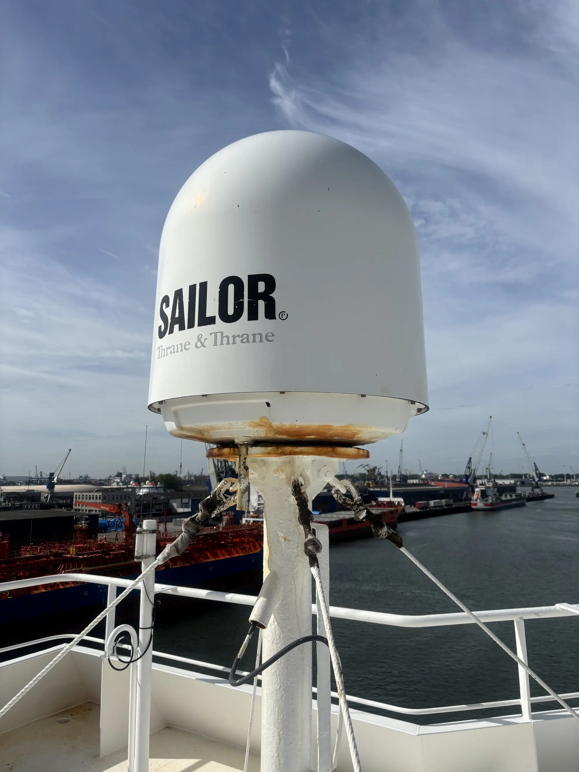 SAILOR FleetBroadband antenna providing the Fleet Xpress backup link