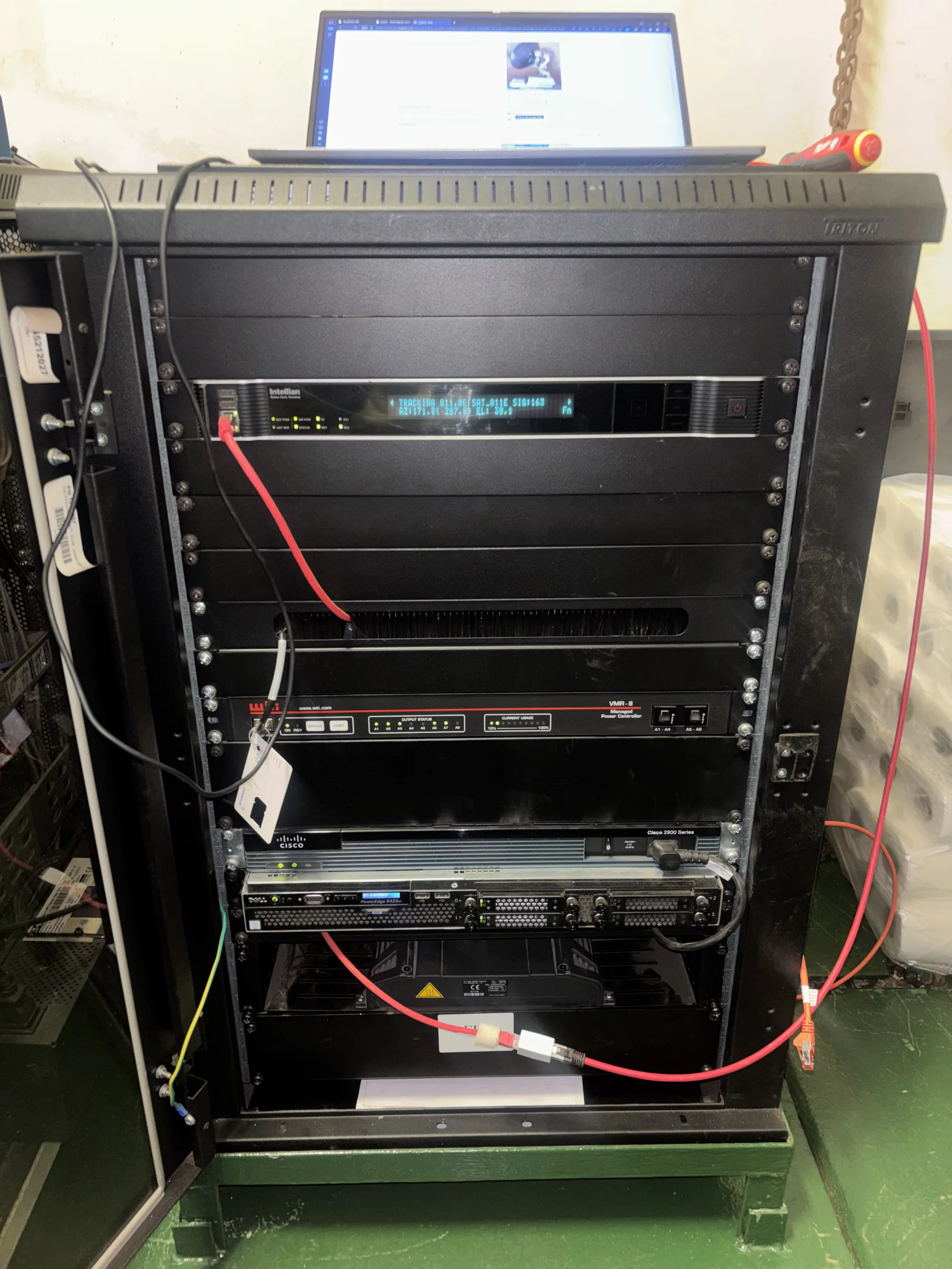 VSAT rack in the equipment room after the annual service