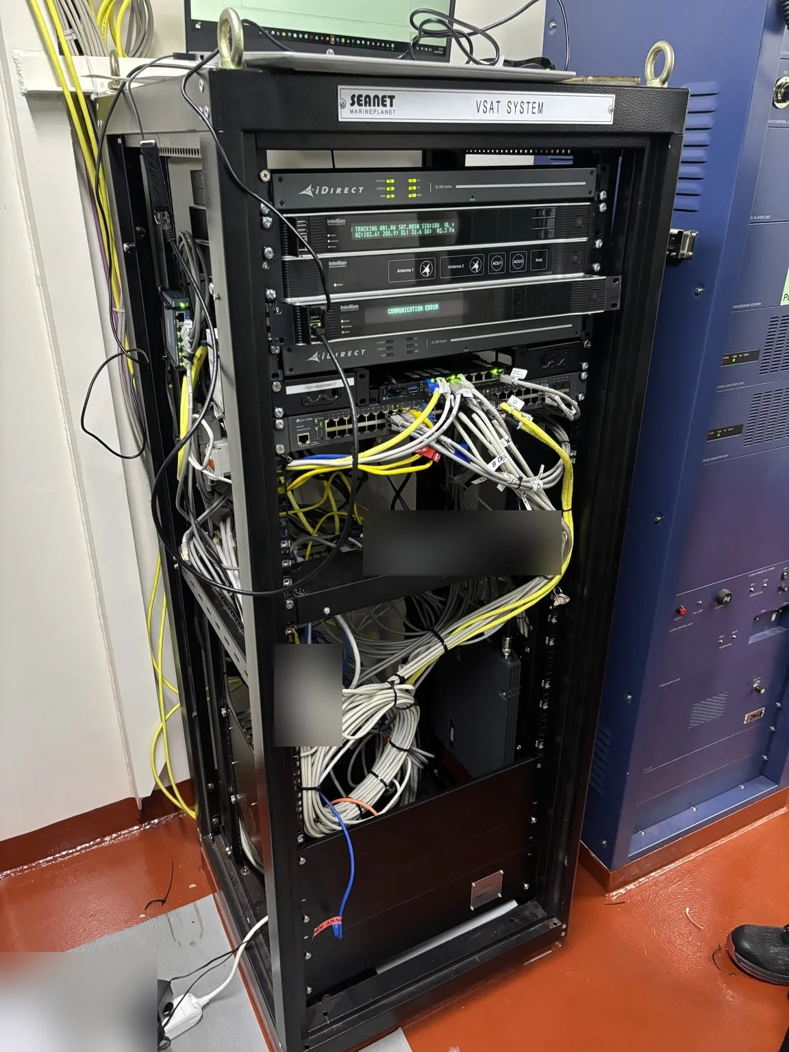 VSAT rack on an LNG carrier in Antwerp where the new Iridium Certus below-deck unit was installed