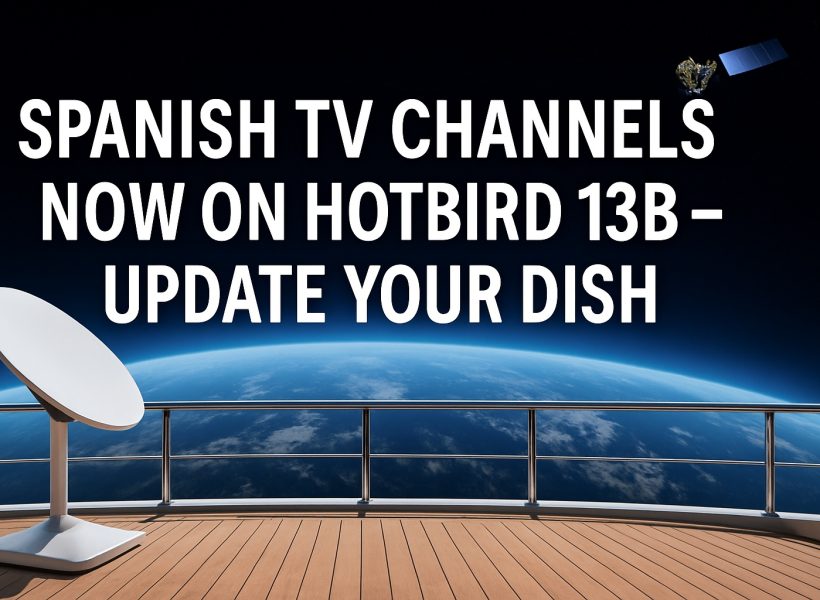 Hotbird 13B satellite coverage map showing European signal reach for Spanish TV channels.