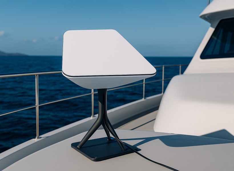 Starlink Gen 3 Dish mounted on a maritime vessel, illustrating advanced satellite connectivity at sea